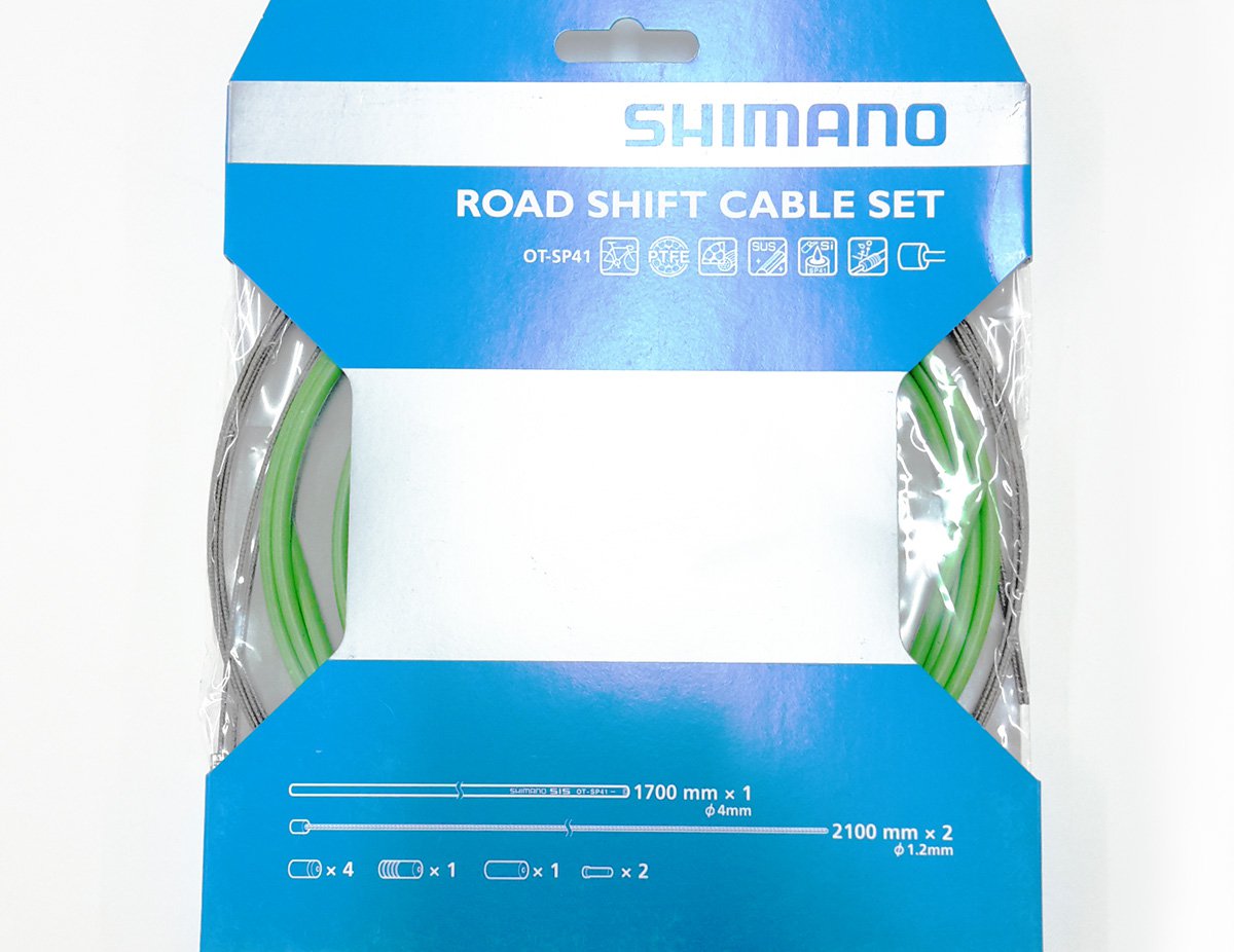 Купить Трос + оплетка перекл Shimano, SP41, опл. 1700 мм зелен., голубой, тр:1.2 X 2100 мм с PTFE x (2шт), конц